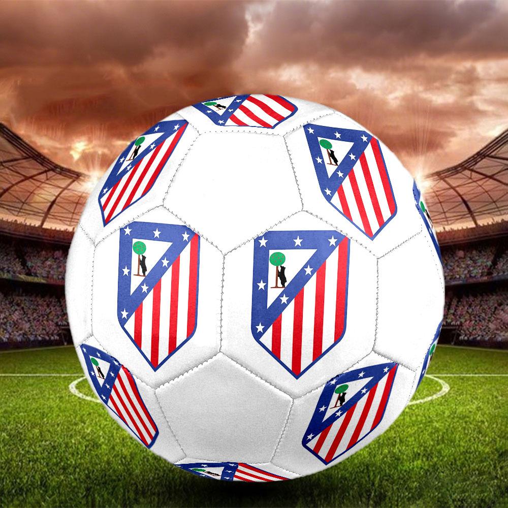 Atletico Madrid Size 5 Soccer Ball, Machine-Stitched PVC, Durable & High Bounce, All Ages Fit, Fan Merchandise, Matches & Outdoor Use.