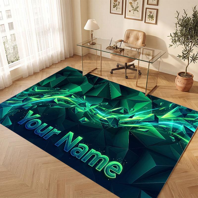 Abstract Geometric Theme Crystal Velvet Floor Rug Personalized Custom Name Text Warm Carpet Home Decoration