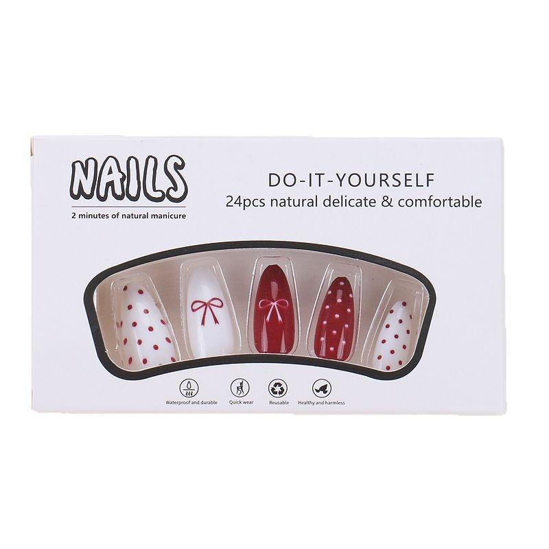 Red Polka Dot Bowknot Wearable Nail Tips - Spicy Girl Manicure