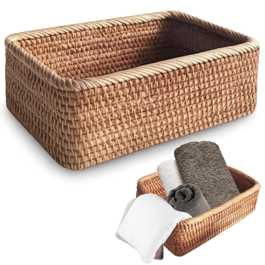 ideamall Handwoven Wicker Storage Basket, Tabletop Storage, for Miscellaneous Goods, Snacks, Vegetables, and Fruits, Eco-Friendly (Large (30*20*9cm))