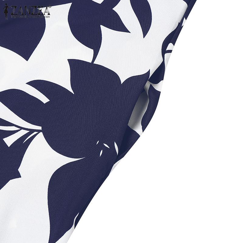 ZANZEA Womens Casual V-Neck Short Sleeve Print Long Dress