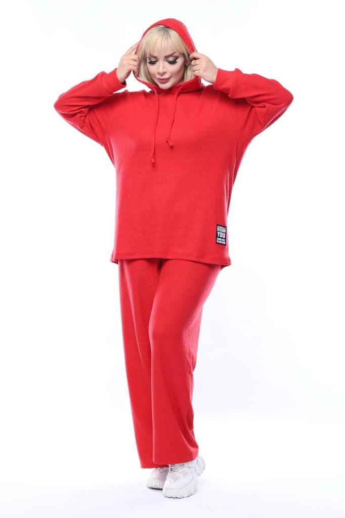 Stil Femei Mărime Mare Sub-Superior Echipă Roșu Model Lat Tricotat Ribat Fund-Top Mărimi Mari Costum