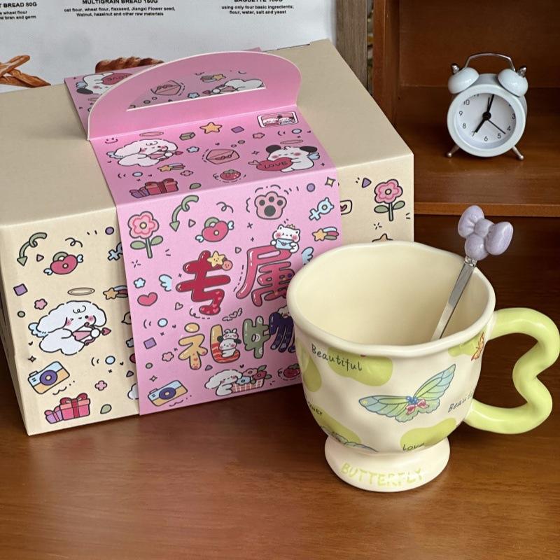 Ins styl prémiový motýlkový hrnek dárek k narozeninám pro dívky praktický keramický hrnek suvenýrový hrnek dárková krabička