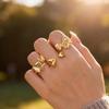 Open Adjustable Butterfly Heart Ring for Women, Hypoallergenic Stainless Steel Gold Color Aesthetic Fashion Jewellry Accessories