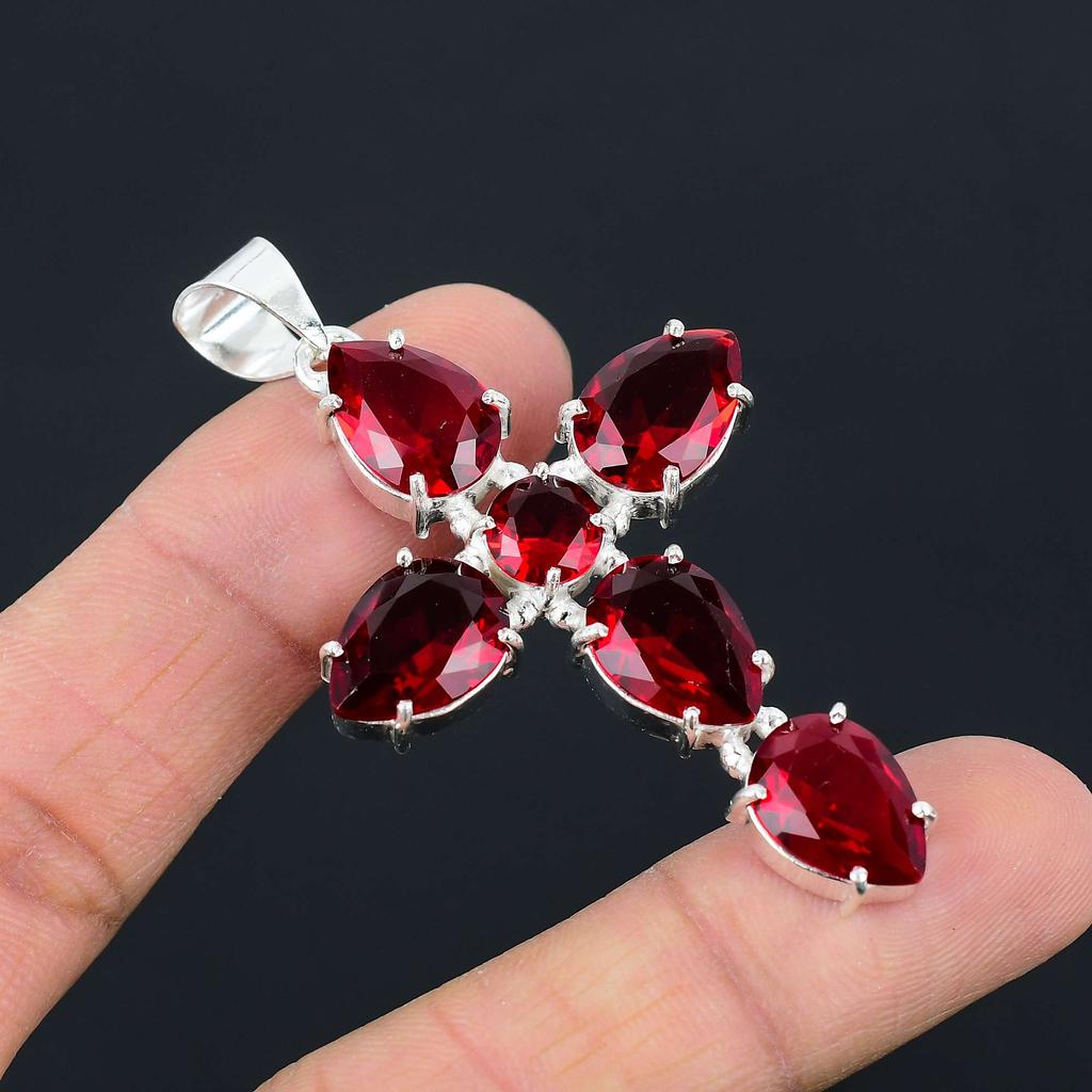 Garnet Gemstone Pendant Solid 925 Sterling Silver Pendant Jewelry Gift For Unisex LG-079