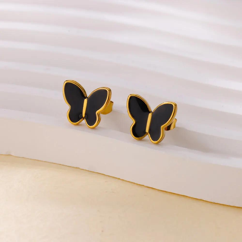 Stainless Steel Enamel White Heart Earring for Women Minimalist Gold Color Stud Earrings Waterproof Vacation Charm Zircon Gifts