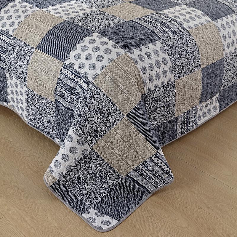 Double-Sided Pure Cotton Plaid Quilt & Pillowcase Set for Double Bed