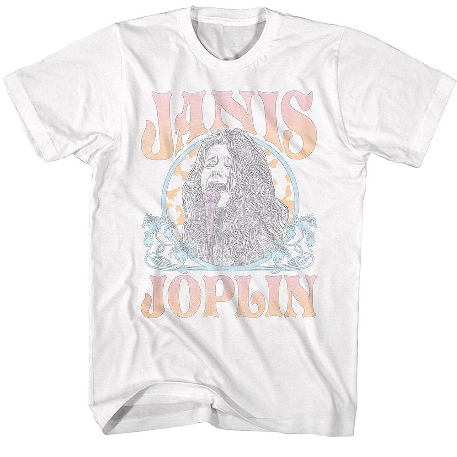 Janis Joplin Faded Art Noveau Circle White Adult T-Shirt 3XL