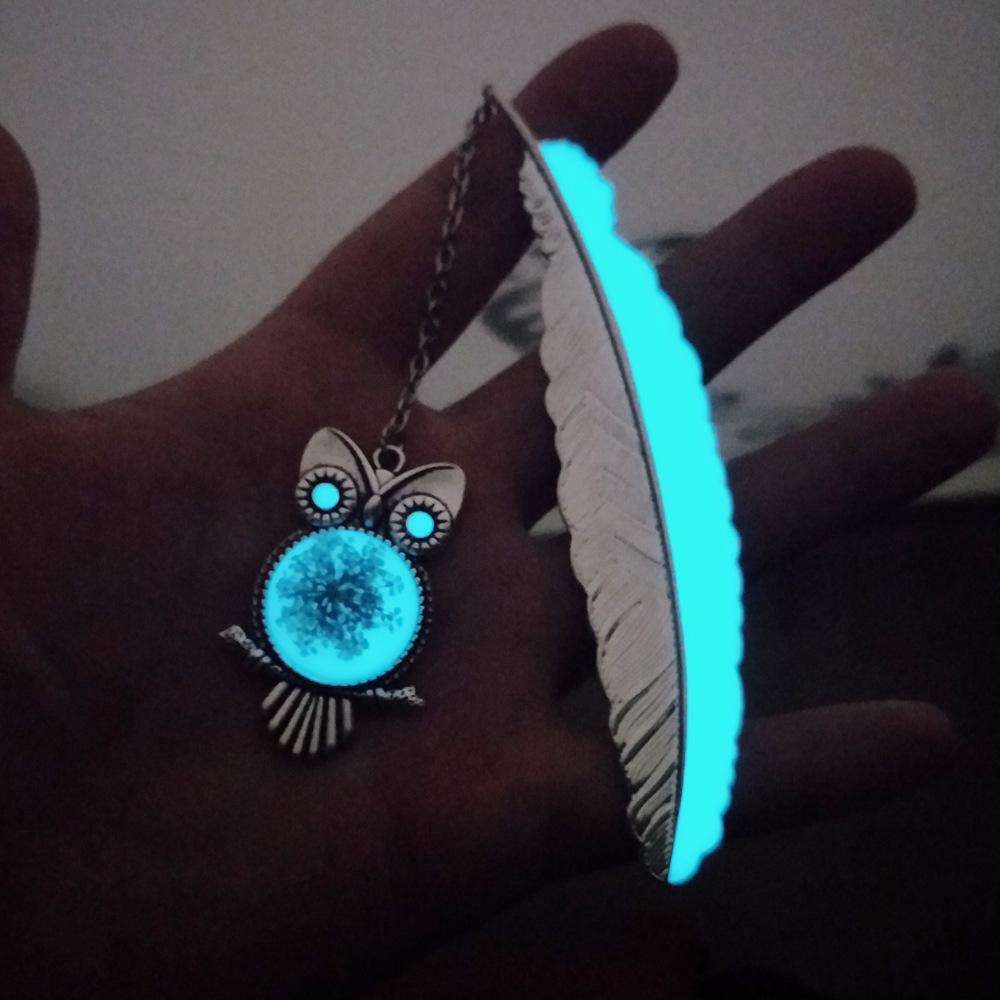 Luminous Metal Bookmark with Owl & Dragon Design
