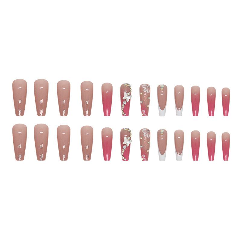 Long ballet gradual change Barbie powder pile diamond butterfly flower manicure ins wind sweet fashion wear nail piece