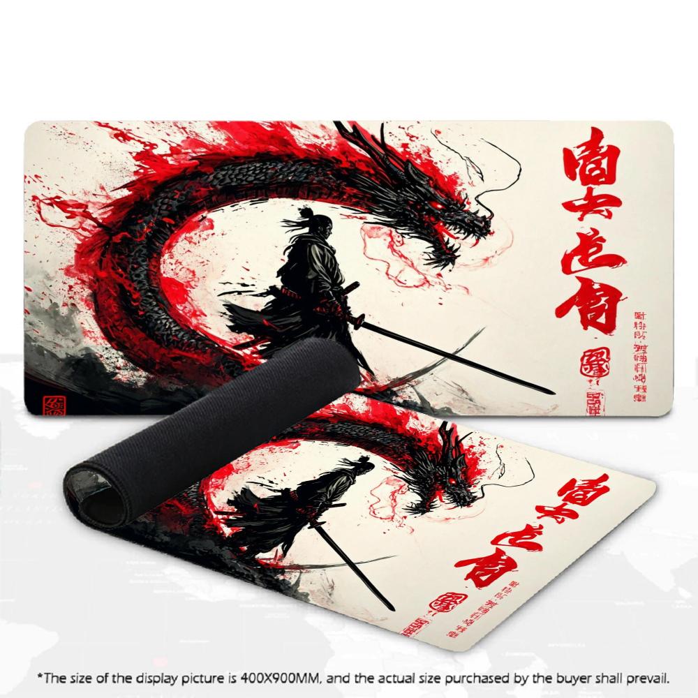 Tapis de Souris Gaming XXL Katana Samurai Anime Japonais Enso Rouge Tapis de Bureau Caoutchouc Antidérapant Tapis de Clavier Tapis de Bureau pour Jeu Tapis de Souris