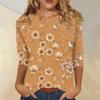 Top da Donna Casual con Stampa Floreale, Manica a Tre Quarti, Girocollo, Leggero, Vestibilità Comoda, Per l'Uso Quotidiano