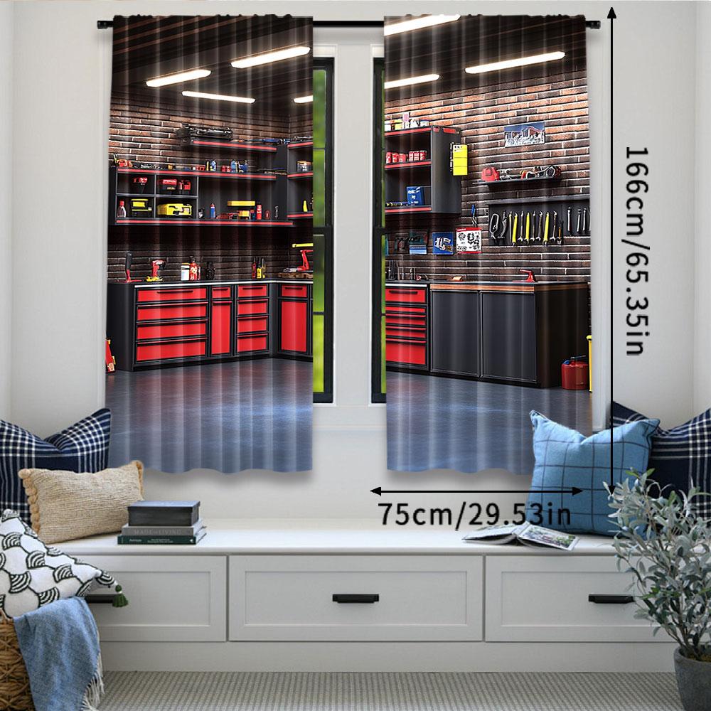 2 Stück Moderne Garagenvorhang Innenraum Reparaturwerkzeuge Werkzeugkasten Werkzeuge Regal Vorhang für Mechaniker Thema Party Dekorationen