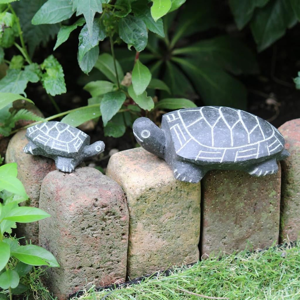Hand-carved Natural Stone Turtle Figurine for Gardening, Aquariums, and Feng Shui. Cute, Lucky Charm, Gift, Small Animal Ornament (Large)