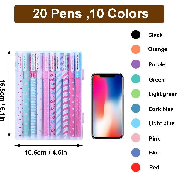 20Pcs Cute Color Pens,10 Cute Colors Gel Ink Pens for Women Toshine Colorful Gel Ink Pens, 0.38mm Multicolored Pens for Planner Writing Note, Office,