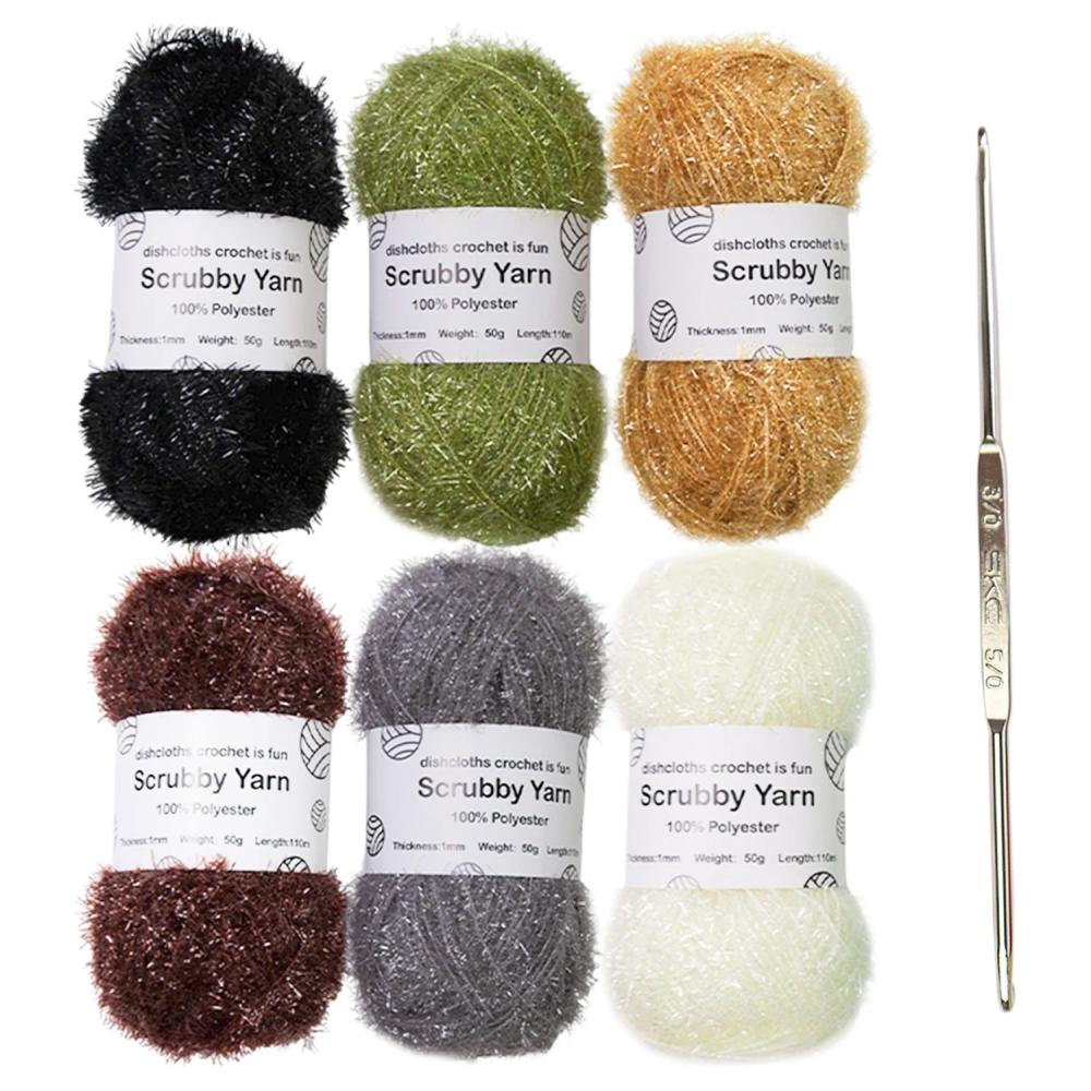 Scrubby Yarn for Scrubbies 6pcs Scrubbing Yarn Multi Colored Polyester for Dish Scrubber Crochet and Knitting Project Craft Kit