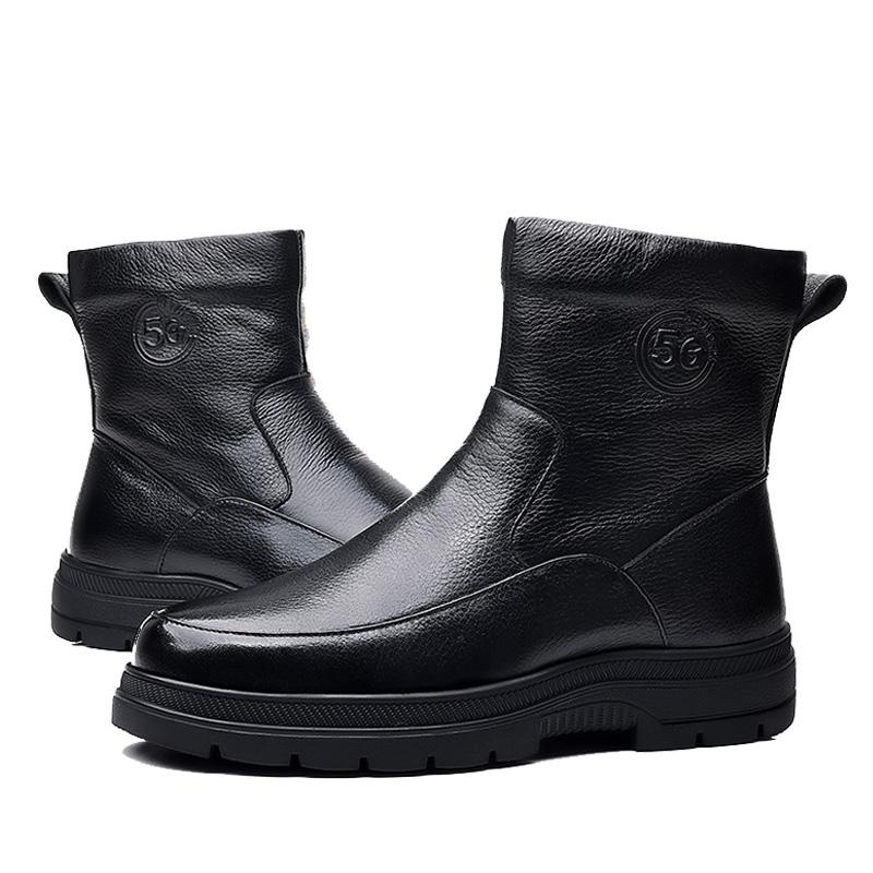 Cizme de iarnă pentru bărbați din piele naturală de vaca Cizme de zăpadă din piele naturală, calde, antiderapante, din bumbac, pentru bărbați