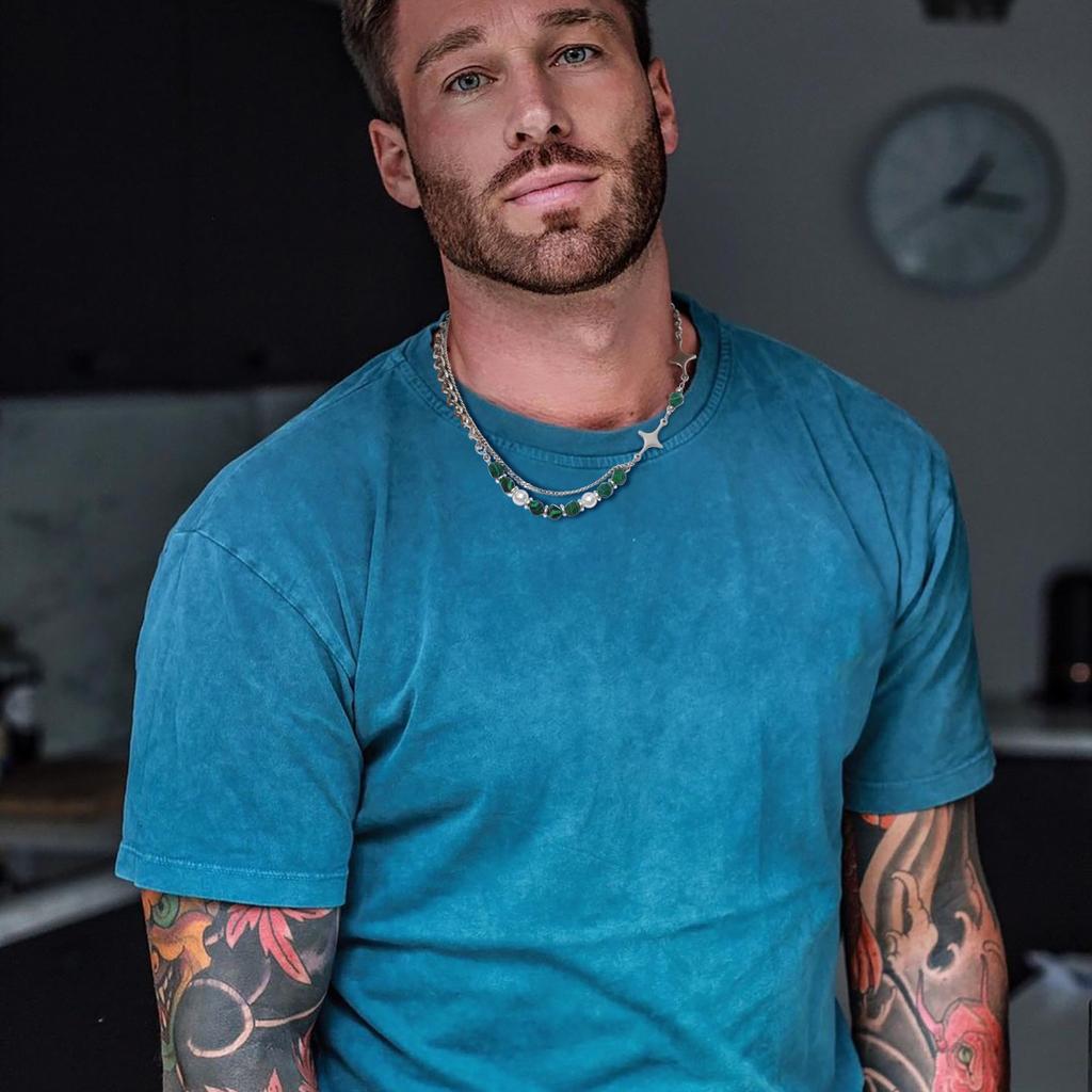 Mprainbow Hiphop Cuban Splicing Bead Chain Necklaces for Men Boys,Green Natural Stone Pearl Collar,Stylish Unisex Jewelry Gift