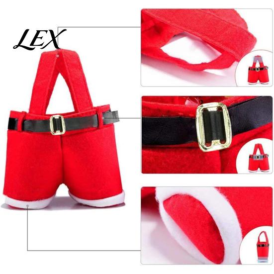 Festive Party Souvenir Bags Christmas Santa Pants Gift Bag, Red Plush Candy Tote with Handles Holiday Window Display Props for Wine Bottle,