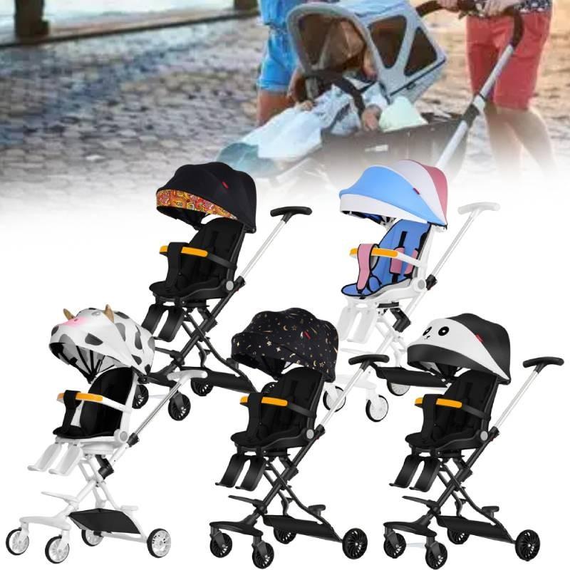 Cow Star Pattern Print Four Wheeled Baby Stroller Foldable Convertible Seat