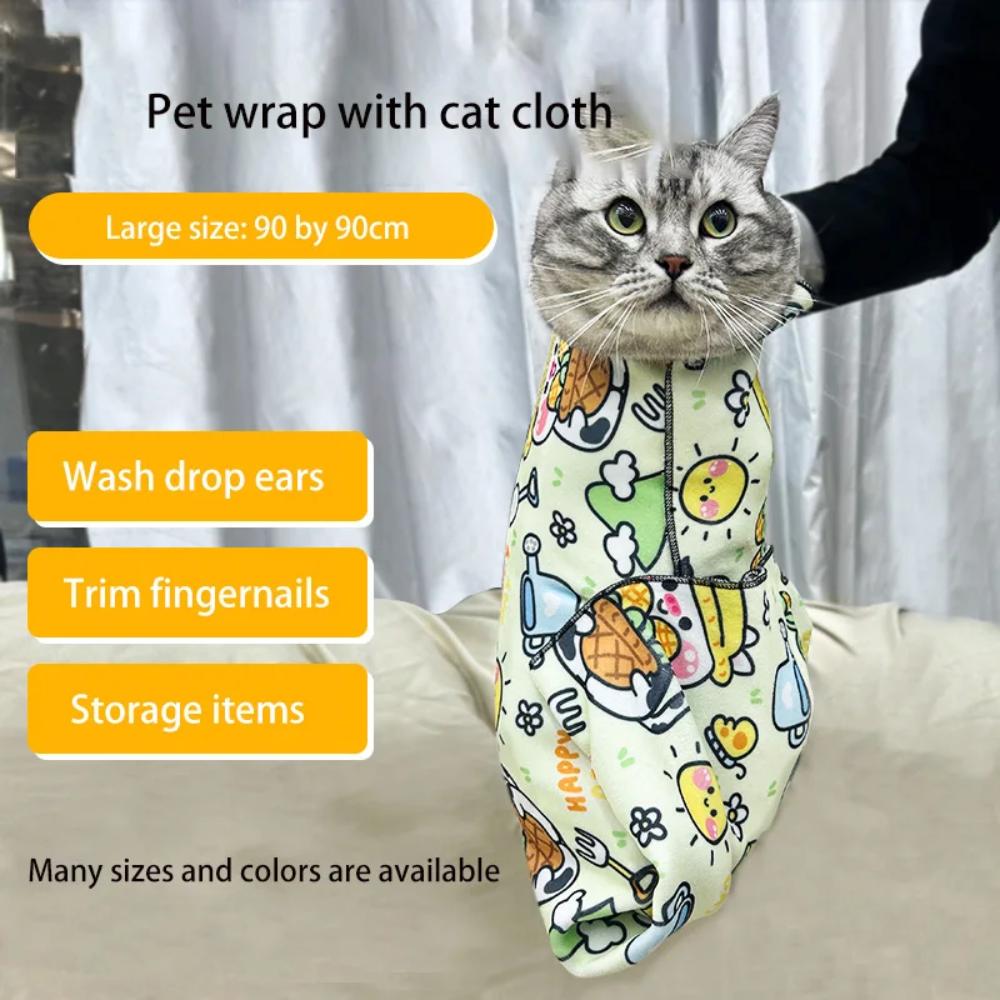 Cat Grooming Wrap Self-Adherent Cat Swaddle Burrito Wrap Anti-Bite Anti-Scratch Anti-Escape for Medicine Nail Clipping Pet Tool