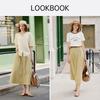 Xiangying Women's Khaki Cotton Retro A-Line Midi Skirt