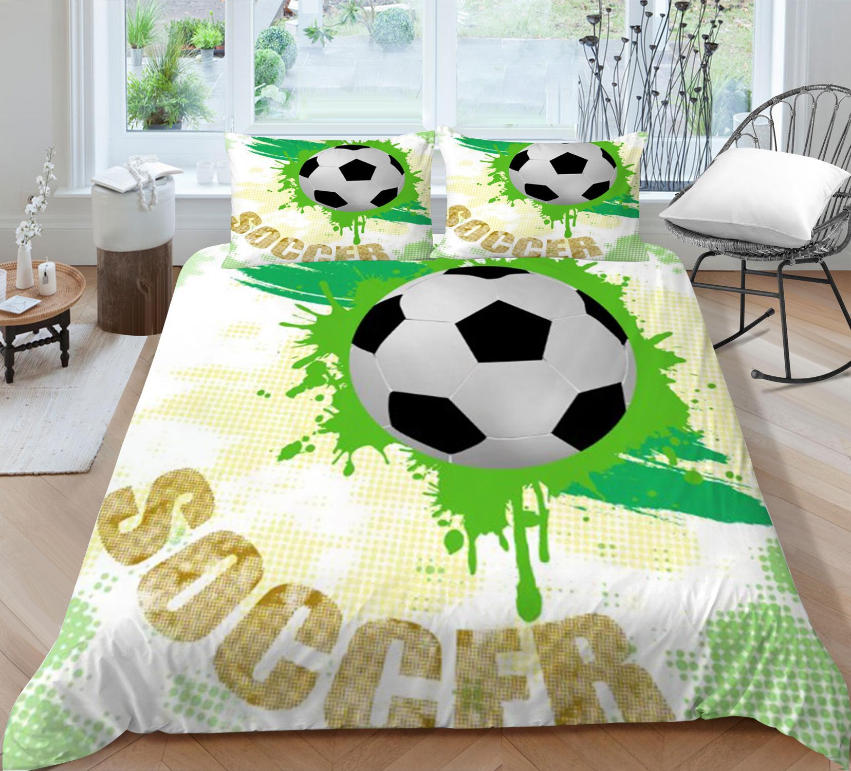 

Комплект постельного белья с 3D футбольным принтом, 2/3 шт., пододеяльник, покрывало, мягкий дышащий домашний текстиль, наволочка, моющийся полиэстер Single 135x200cm