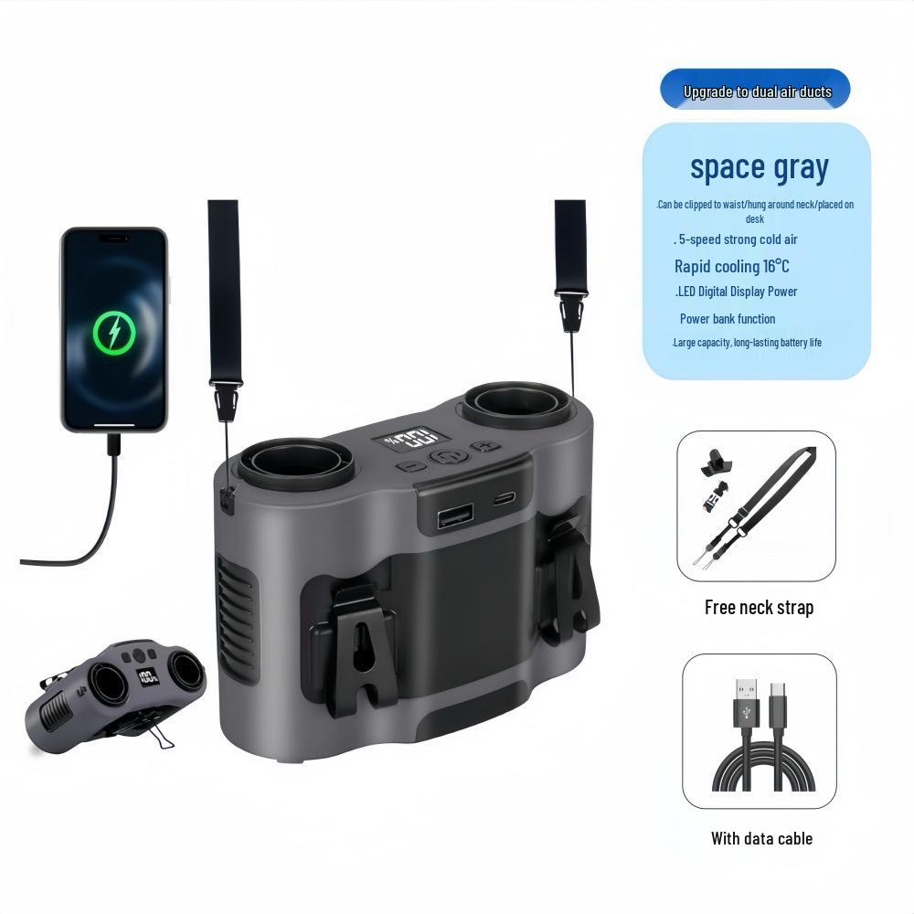 26 New Portable Dual-Barrel USB Waist Fan with Large Capacity for Outdoor Cooling