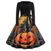 Women's Casual Fashion Round Neck Halloween Printed Vintage Dress