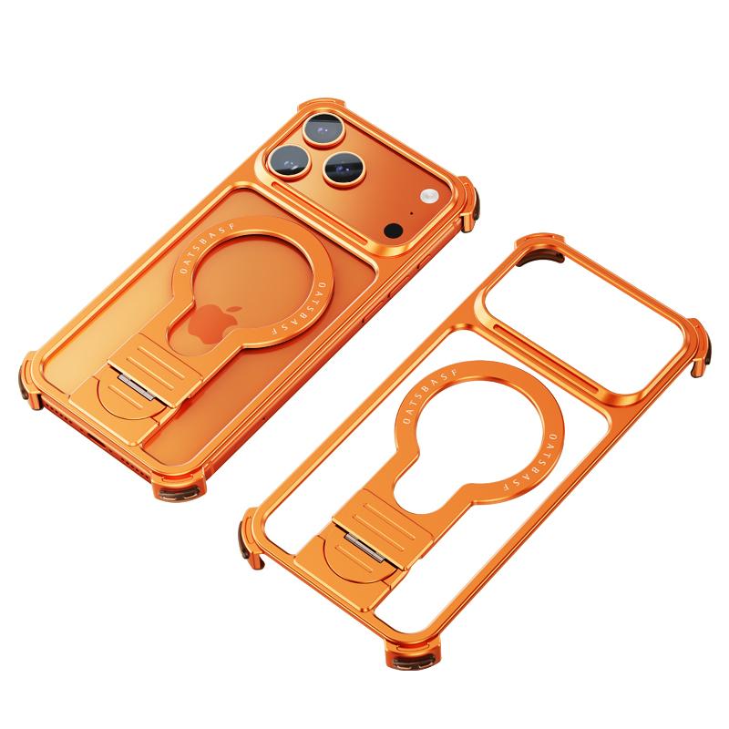 Oatsbasf Simple Design Phone Case for IPhone 17 Pro Max 17 Pro Metal Phone Cover W/ 360° Kickstand Anti-Drop Protection Bumper
