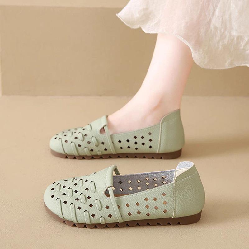

Ретро туфли на мягкой подошве для женского лета, новые, полые и дышащие, повседневные, на плоской подошве, удобные, на одном педале 40 зелёный