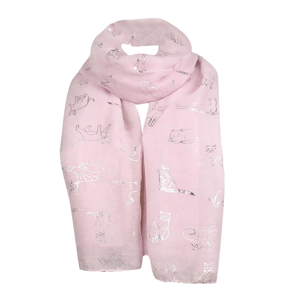 Kadın Moda Kedi Folyo Baskılı Eşarp Wrap İpek Şal Seyahat Atkılar