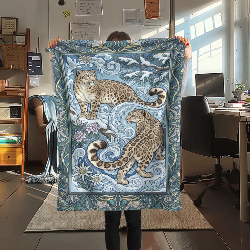 Snow Leopard Animal Print Flannel Blanket, High quality Comfortable for All Seasons, Home Decor, Warmth and Comfort, Perfect for Christmas Gifts110
