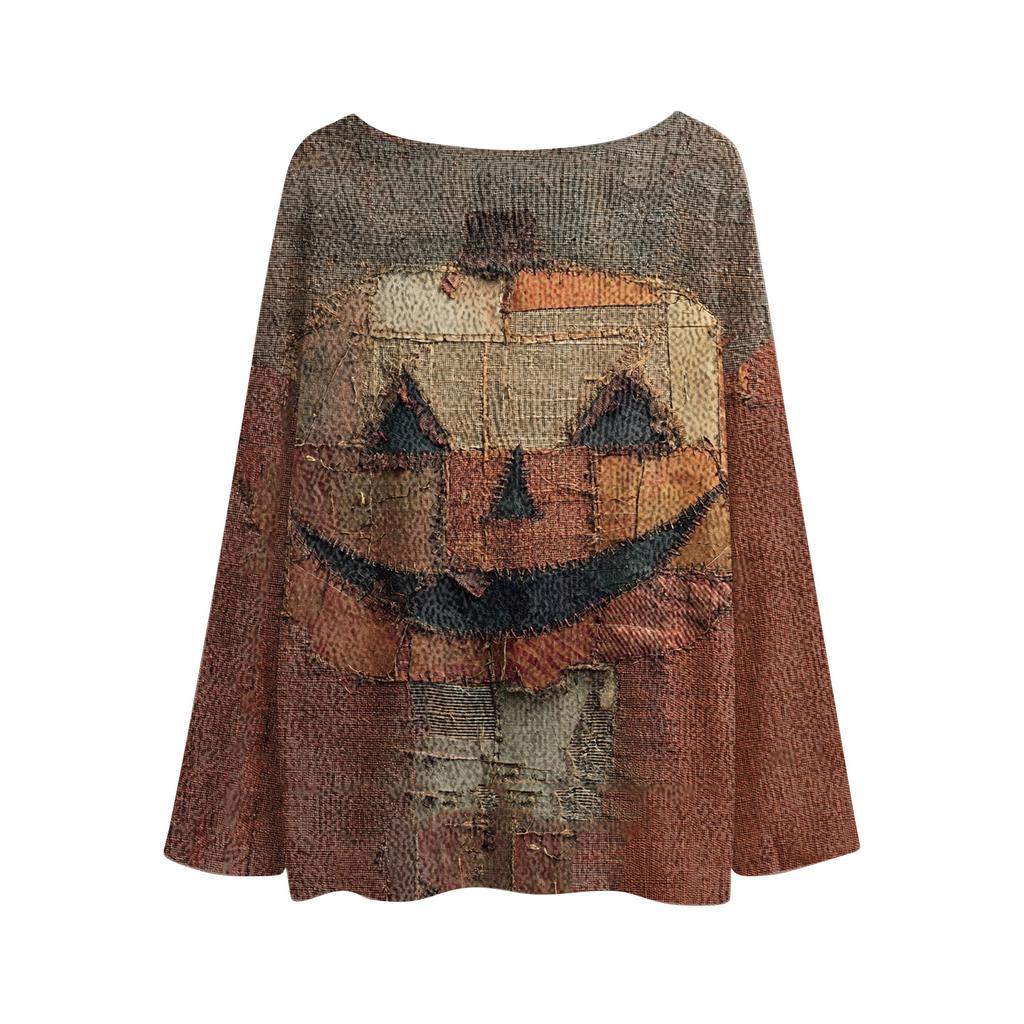Womens  Fall Sweaters Long Sleeve Print Tops Pullover Sweaters Loose Dressy Casual Basic Clothes