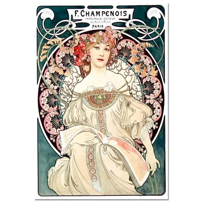 Alphonse Mucha Affisch Pinup-flickor Metallplåtskylt Konst Målning Dekorativa Väggplåtar För Bar Café Vardagsrum Hem Väggdekor