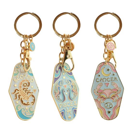 Tierkreis Schlüsselanhänger Anhänger Zwölf Sternbilder Muster Retro Tierkreis Motel Schlüsselanhänger Böhmischer Stil Emaille Schlüsselanhänger