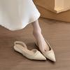 French gentle wind nude low-heeled single shoes women's 2025 summer new pointed head shallow mouth temperament empty bag head sandals