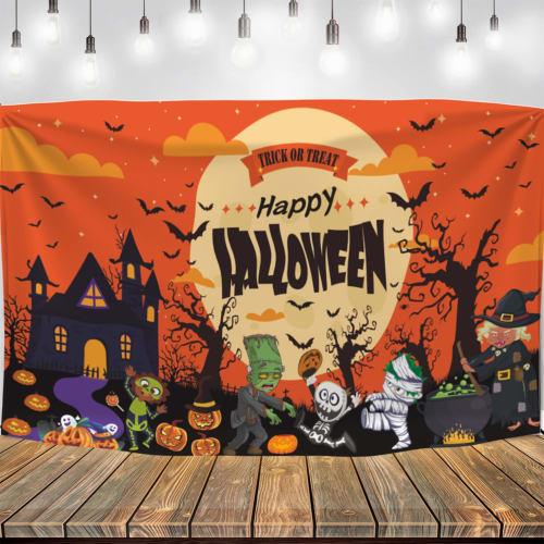 ZEZYXUFM Happy Halloween Banner Tapestry Wall Hanging for Halloween, Happy Halloween Tapestry Photography Backdrop Backdrop Decorative Fabric Ambience