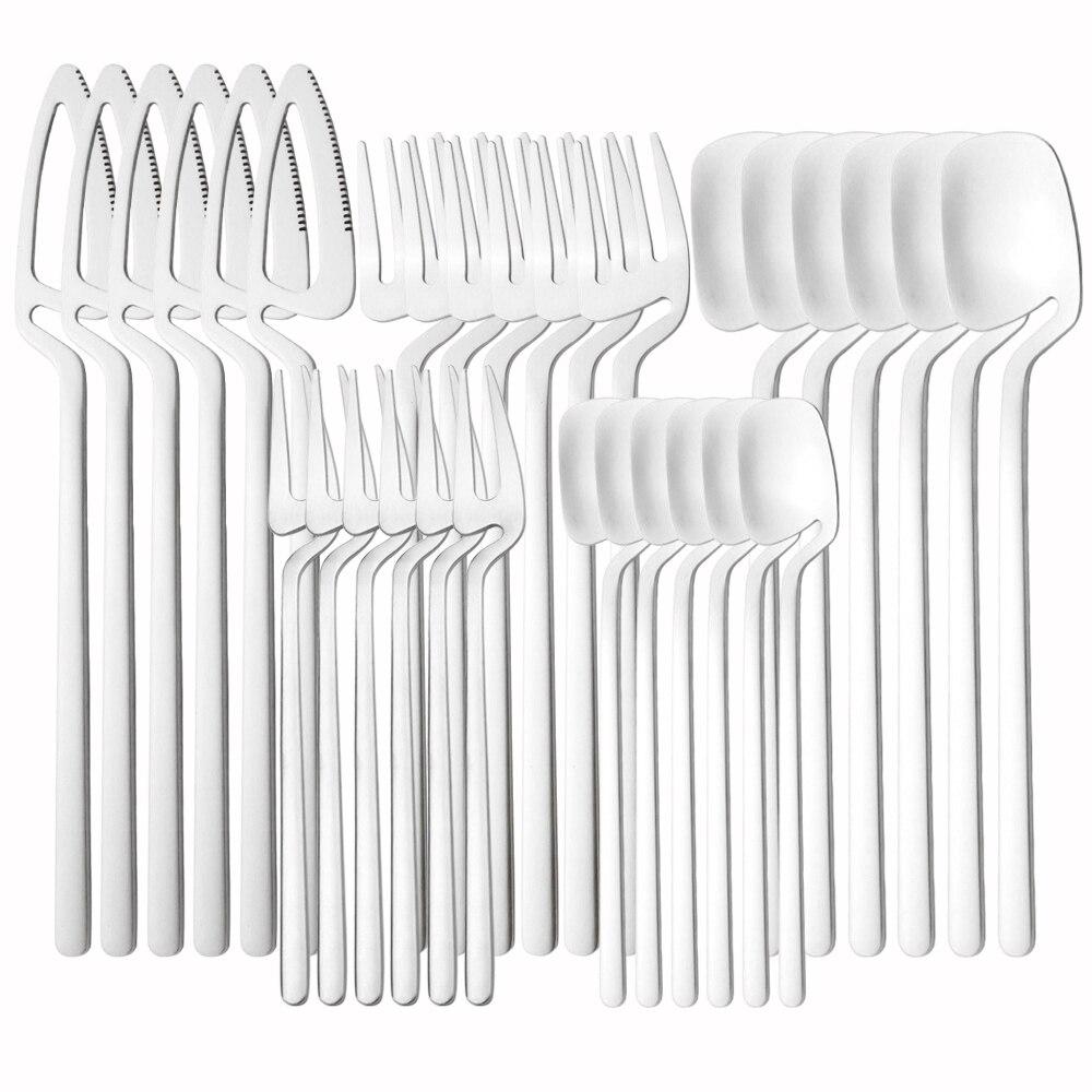 6 комплектов красочных матовых столовых приборов, набор посуды из нержавеющей стали 18/10, нож, вилка для фруктов, ложка, обеденный набор, кухонные столовые приборы, набор посуды серебряный