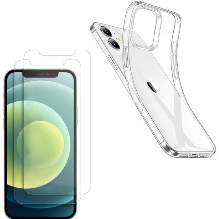 Coque pour iPhone 12 MINI - Phonillico - Souple - Transparent - 2 Verres Trempé - Résistant aux rayures