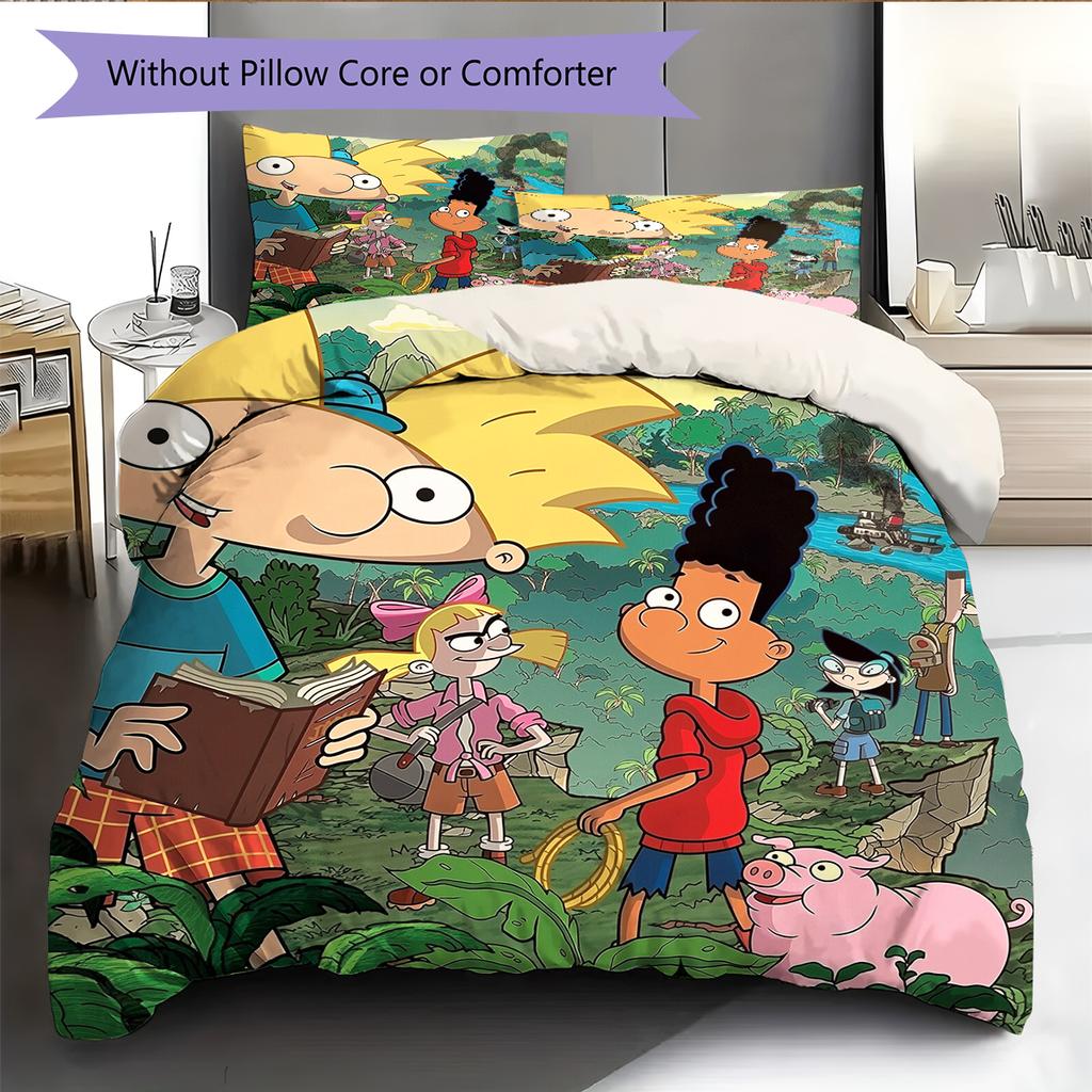 Hey Arnold Pattern Bedding Home Decoration Birthday Gift (1 * duvet cover + 2 * pillowcase, without core)