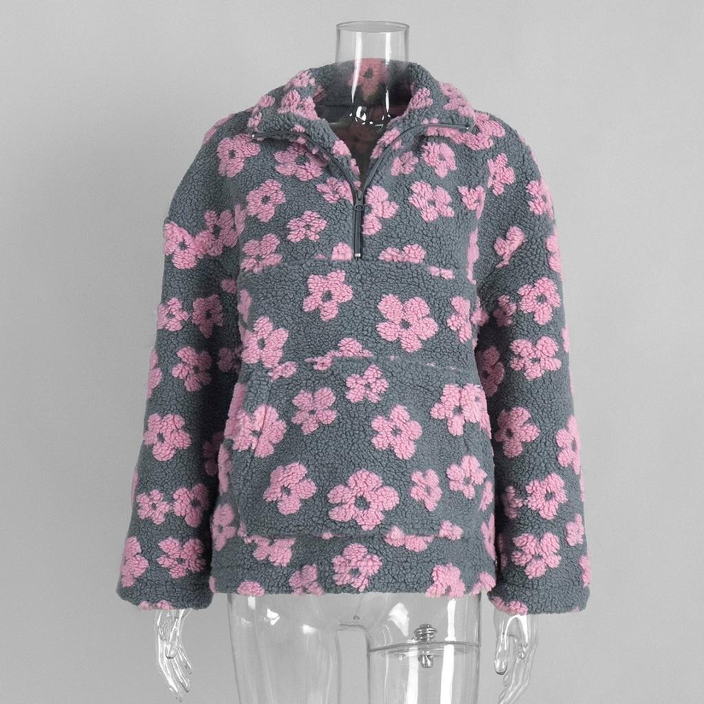 Blommig Polarfleece-tröja Höst och Vinter Mode-tröja Varm Tröja Kasmirtröja Dam