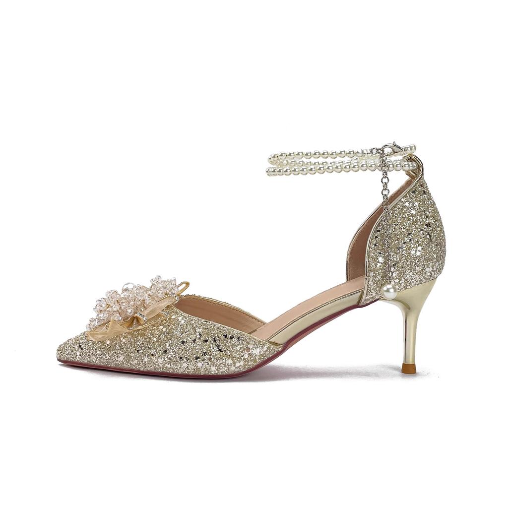 French stiletto beautiful wedding shoes bride shoes can usually be worn with small skirts high heels women pearl rhinestone single shoes women