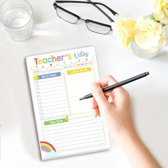 Bohemian Rainbow Teacher Notepad Gratitude Gift with To-Do Lists Contact Log & Notes Section Inspirational Planner for Educators