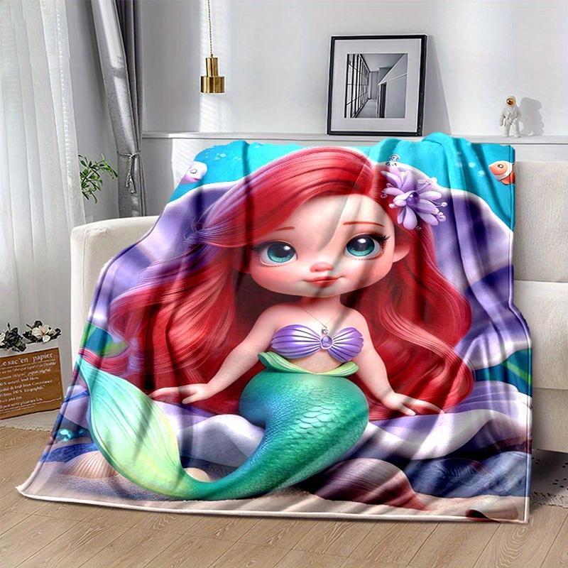 1PC Cartoon Mermaid Blanket, Sea Shell Design, Soft Flannel Throw Blanket, Versatile & Cozy for Bedroom, Soft Throw for Bedding, Couch, or G