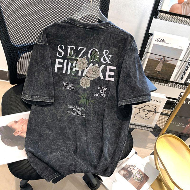 

Скидка Прилавок Торговый центр Крупный бренд ~ Американский Ретро Выстиранный Старый Розовый Буква Короткий рукав Женская Мода Уличная футболка Black M