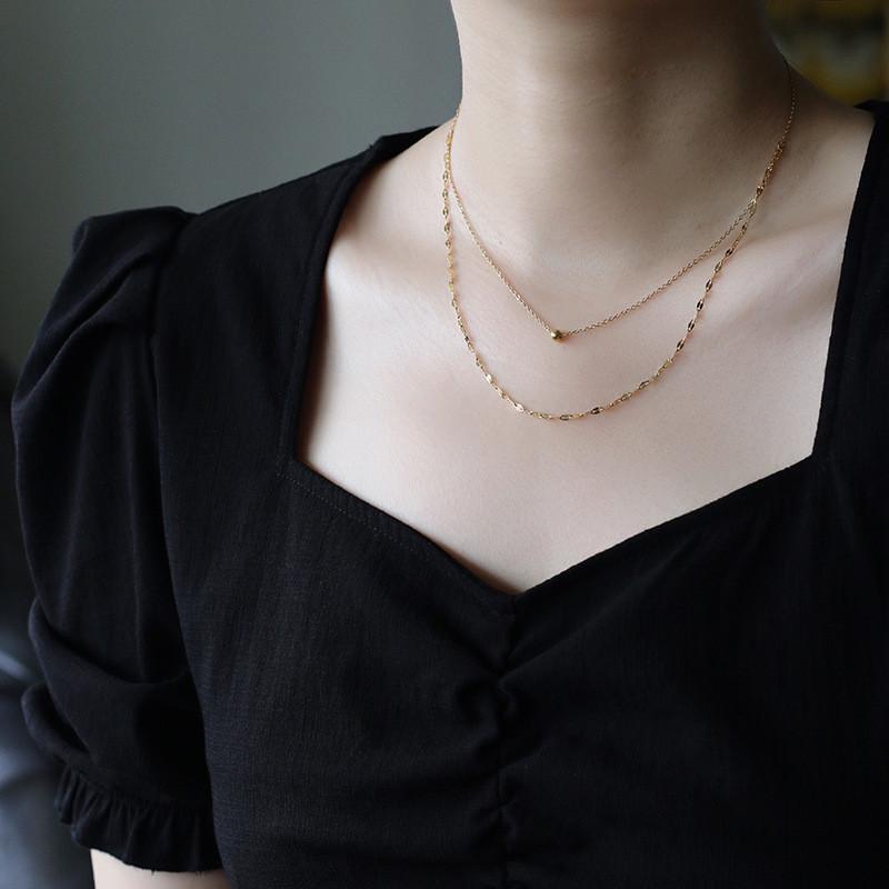 French Starlight Gold Beaded Double Layer Clavicle Necklace - Colorfast Titanium Steel