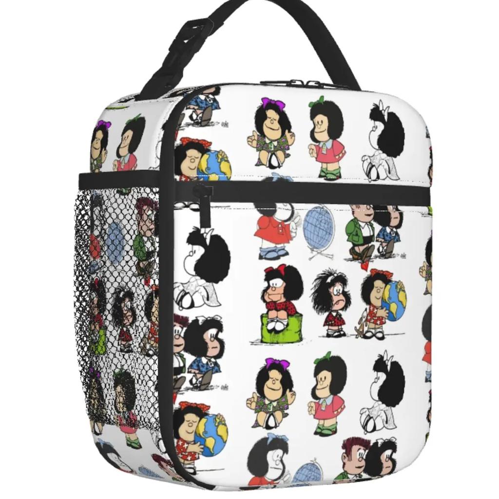 Funny Mafalda Insulated Lunch Bag for Women Resuable Quino Comic Cartoon Cooler Thermal Lunch Box Office Work School