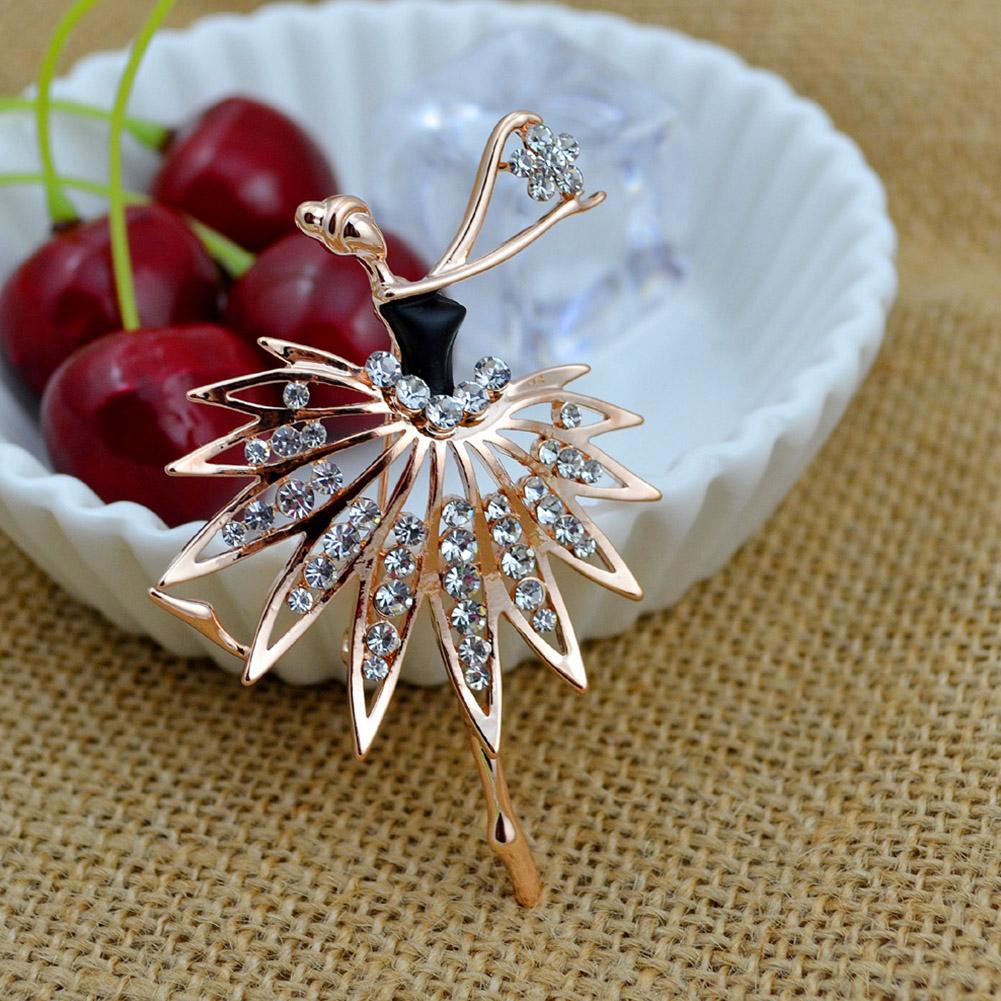 Fashion Women Ballet Dancing Girl Diamond Oil Drop Brooch