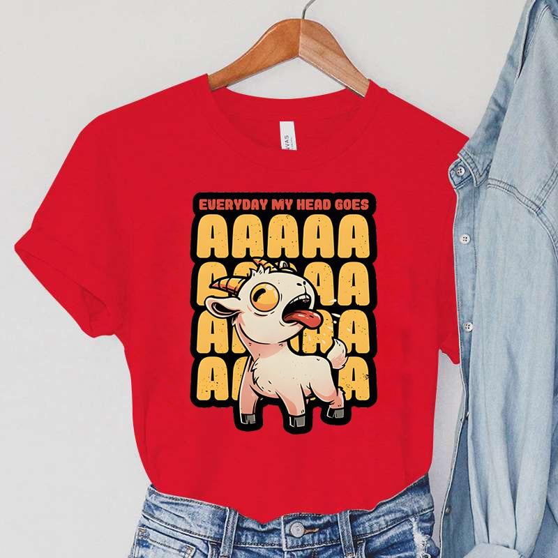 Everyday My Head Goes AAAA Print Women's Clothing Animals Goat Casual Fashion Women Short Sleeve TShirts Cartoon Women T-Shirts